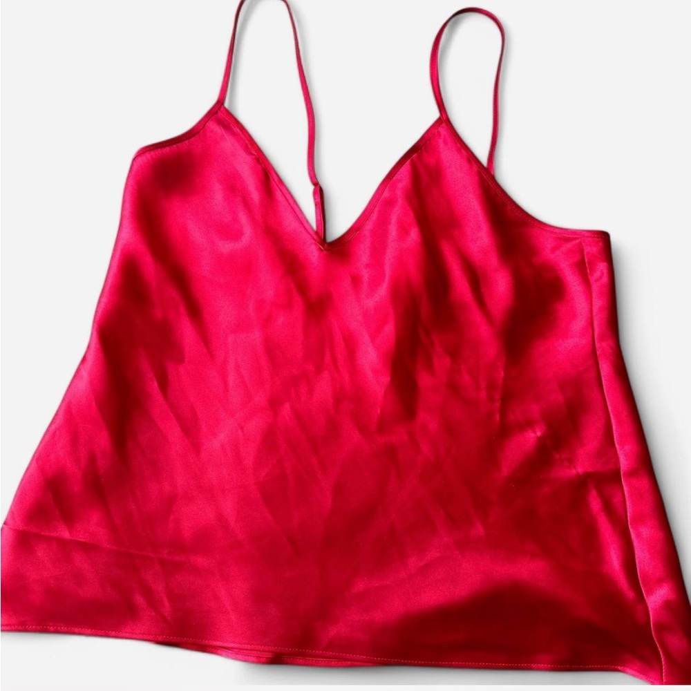Red Satin Jumpsuit with Feather Trim - Picture 4 of 5